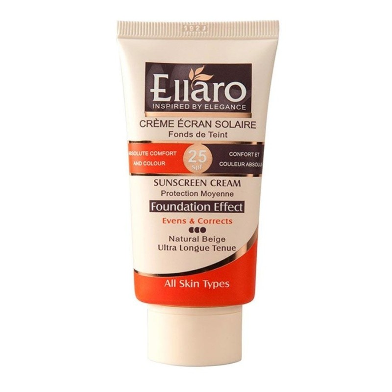 کرم ضد آفتاب SPF25 کرم پودری مناسب انواع پوست ها بژ طبیعی الارو 40 میل