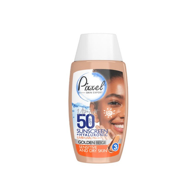 کرم ضد آفتاب SPF +50 مناسب پوست خشک و حساس مدل Golden Beige پیکسل 50 میل
