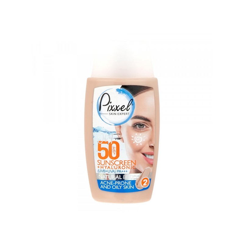 کرم ضد آفتاب SPF +50 مناسب پوست چرب و آکنه دار مدل Natural Beige پیکسل 50 میل