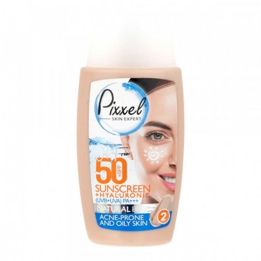 کرم ضد آفتاب SPF +50 مناسب پوست چرب و آکنه دار مدل Natural Beige پیکسل 50 میل