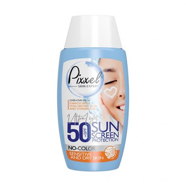 کرم ضد آفتاب SPF +50 مناسب پوست خشک و حساس مدل بی رنگ No Color پیکسل 50 میل