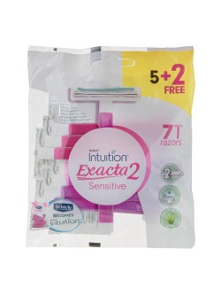 خودتراش یکبار مصرف 2 لبه مدل Intuition Exacta 2 Sensitive صورتی شیک بسته 7 عددی