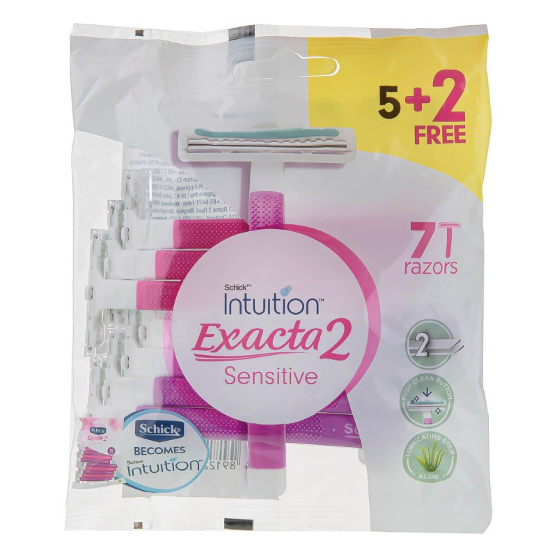 خودتراش یکبار مصرف 2 لبه مدل Intuition Exacta 2 Sensitive صورتی شیک بسته 7 عددی