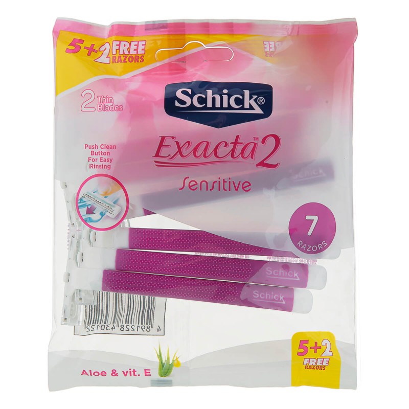 خودتراش یکبار مصرف 2 لبه مدل Intuition Exacta 2 Sensitive صورتی شیک بسته 7 عددی