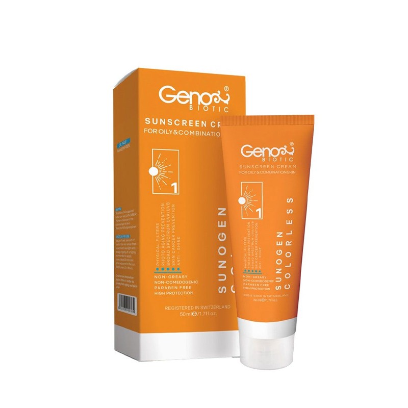 کرم ضد آفتاب SPF50 مدل پوست چرب و مختلط شماره 1 بی رنگ ژنو بایوتیک 50 میل