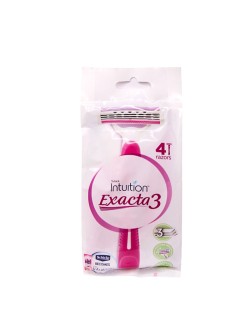 خودتراش یکبار مصرف 3 لبه مدل Exacta 3 دسته صورتی شیک بسته 4 عددی