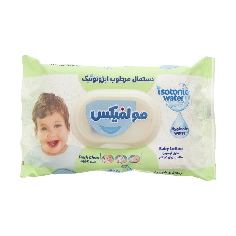 دستمال مروطوب کودک مدل ایزوتونیک مولفیکس بسته 20 عددی