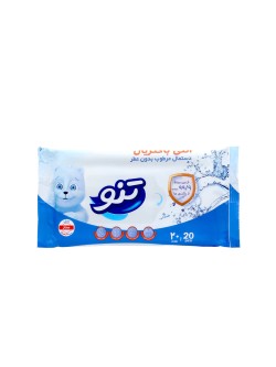 دستمال مرطوب بدون عطر آنتی باکتریال تنو بسته 20 عددی