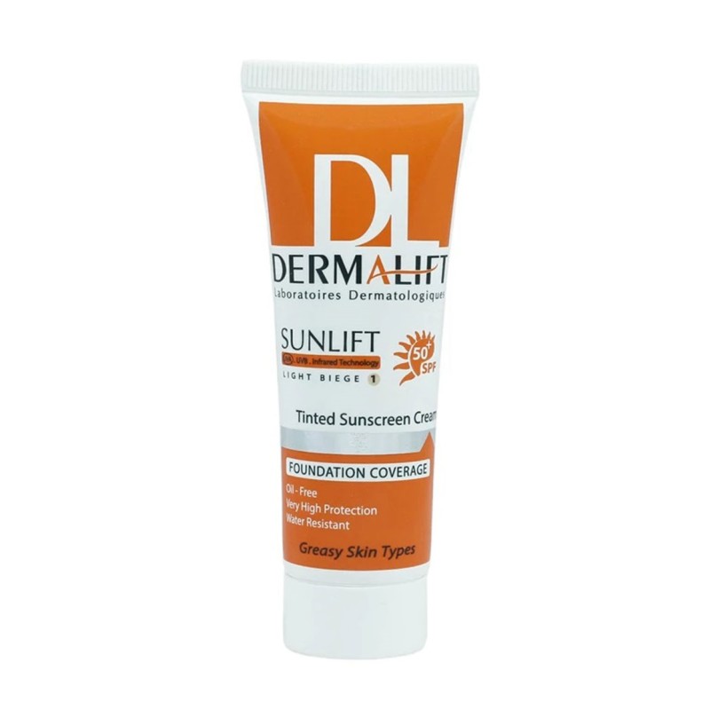 کرم ضد آفتاب SPF50+ رنگی بژ روشن شماره 1 مناسب پوست چرب درمالیفت 40 میل