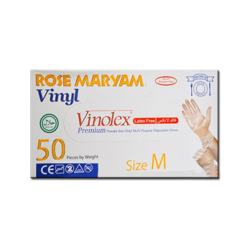 دستکش وینیل سایز متوسط M رز ریم بسته 50 عددی