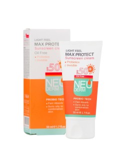 ضد آفتاب SPF50 مناسب پوست چرب تا مختلط فاقد چربی بی رنگ سری Max Protect Probiotics نئودرم 50 میل