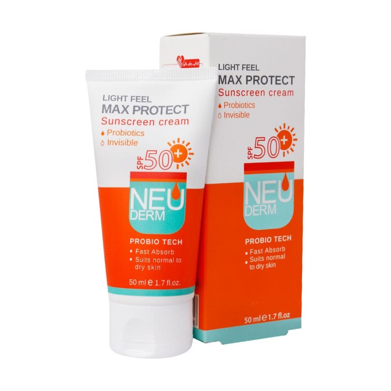 ضد آفتاب SPF50 مناسب پوست نرمال تا خشک بی رنگ سری Max Protect Probiotics نئودرم 50 میل
