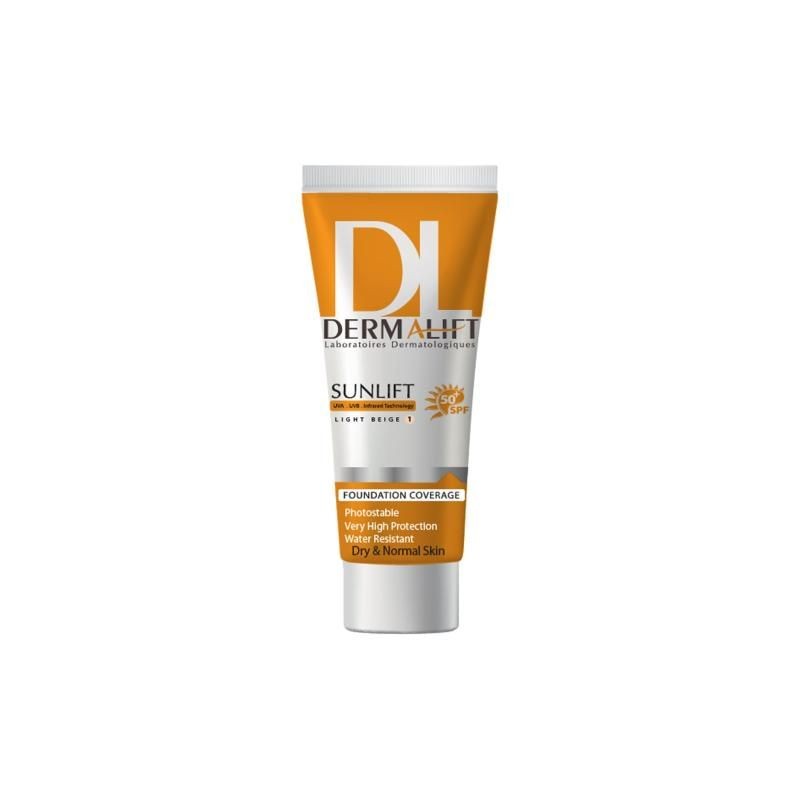 کرم ضد آفتاب SPF50 شماره 1 بژ روشن مناسب پوست خشک و معمولی درمالیفت 40 میل