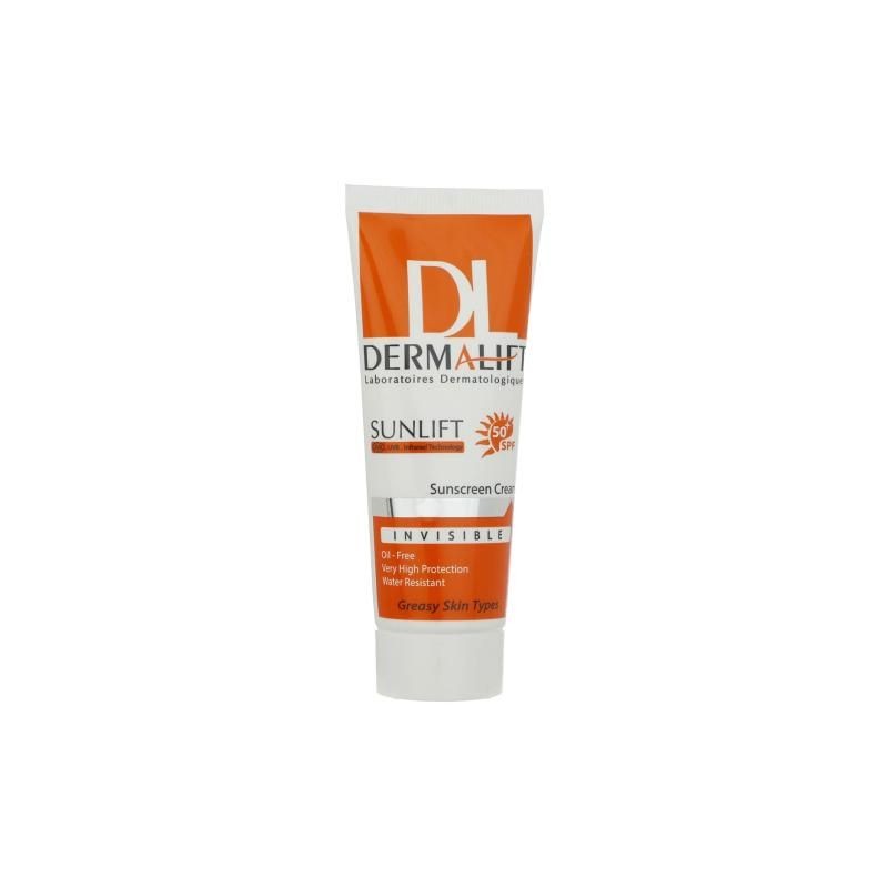 کرم ضد آفتاب بدون رنگ SPF50 محافظ UVA و UVB ضد آب مناسب پوست چرب درمالیفت 40 میل