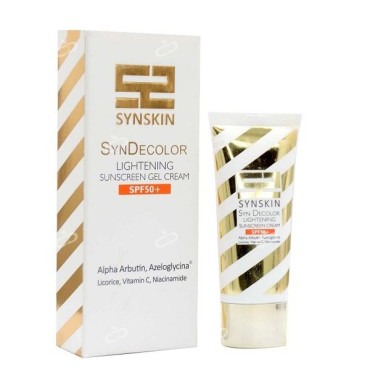 کرم ژل ضد آفتاب روشن کننده مدل Syn Decolor بی‌رنگ SPF50 مناسب انواع پوست ساین اسکین