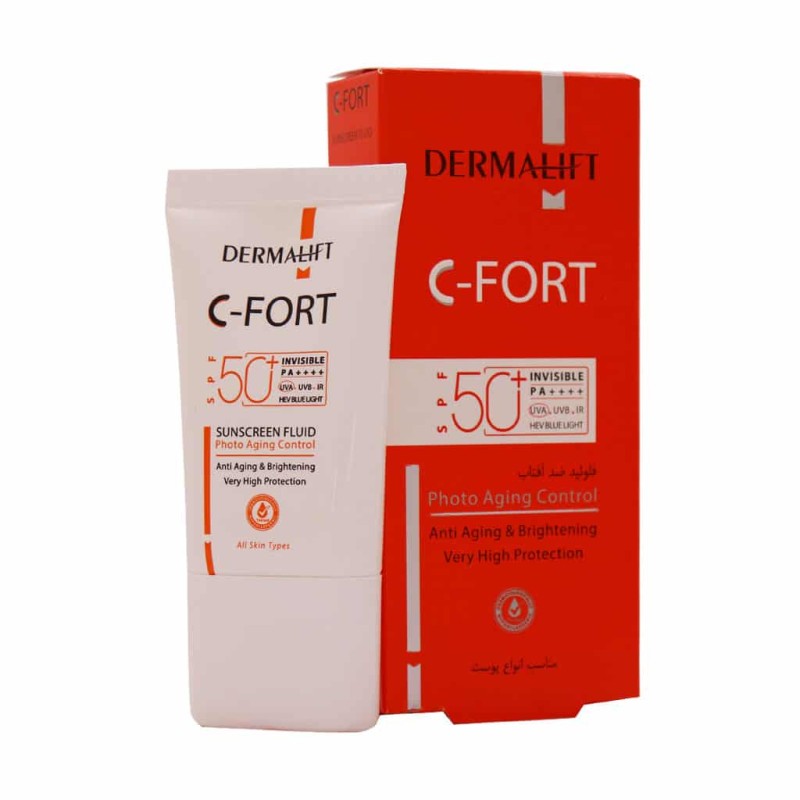 فلوئید ضد آفتاب SPF50 مناسب انواع پوست مدل C-FORT درمالیفت 40 میل