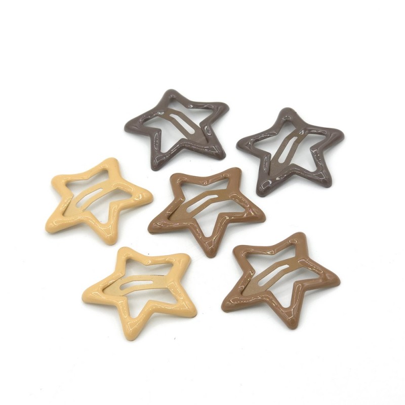 گیره مو تق تقی طرح ستاره طیف رنگ قهوه ای بسته 6 عددی