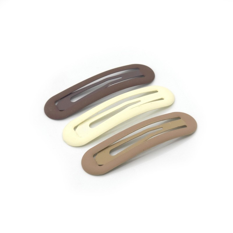 گیره مو تق تقی فلزی طرح مستطیل دورگرد طیف رنگ نود بسته 3 عددی