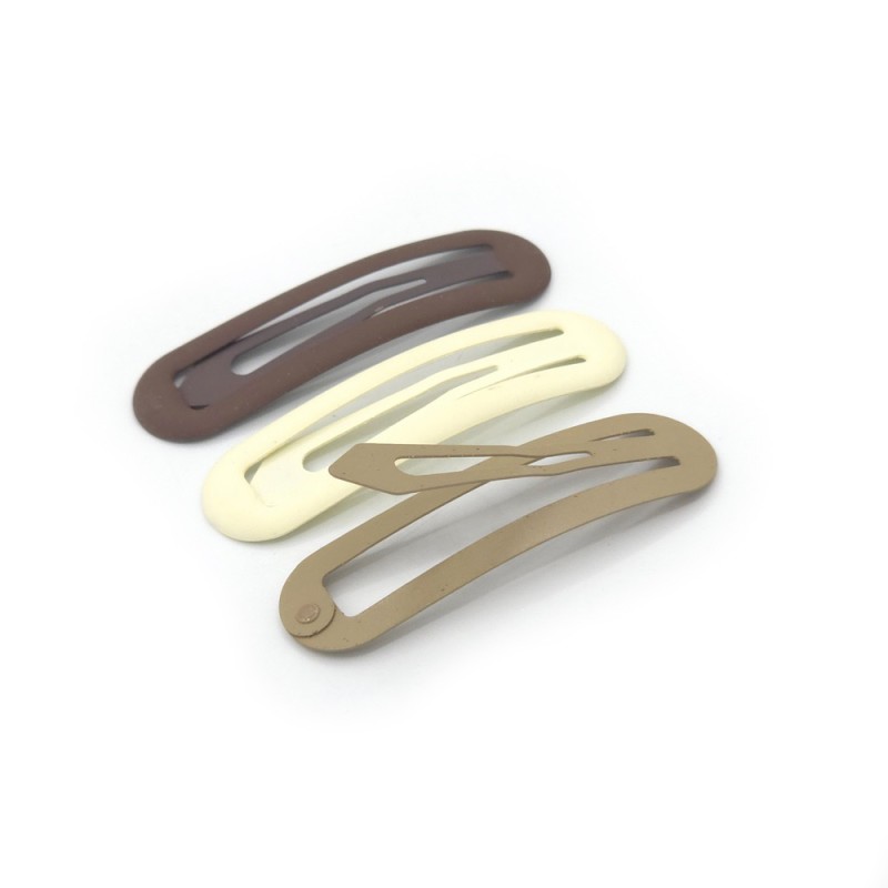 گیره مو تق تقی فلزی طرح مستطیل دورگرد طیف رنگ نود بسته 3 عددی