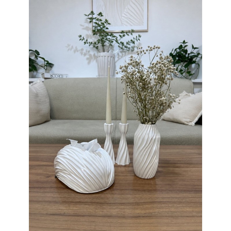 ست جعبه دستمال کاغذی گلدان و جاشمعی طرح شیاردار  (4 تکه)