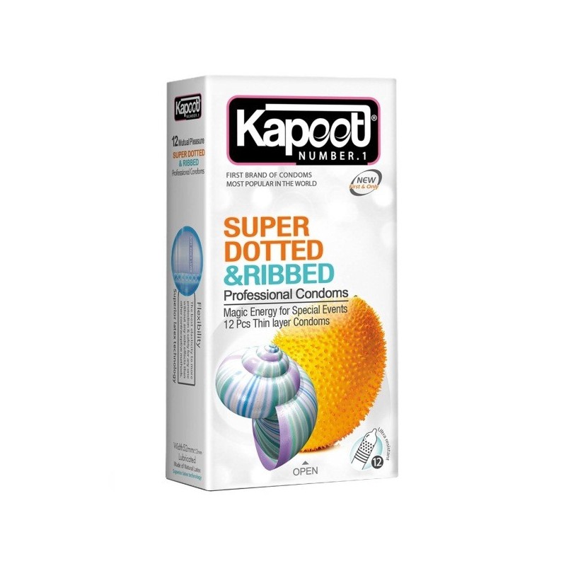 کاندوم مدل Super Dotted And Ribbed کاپوت بسته 12 عددی