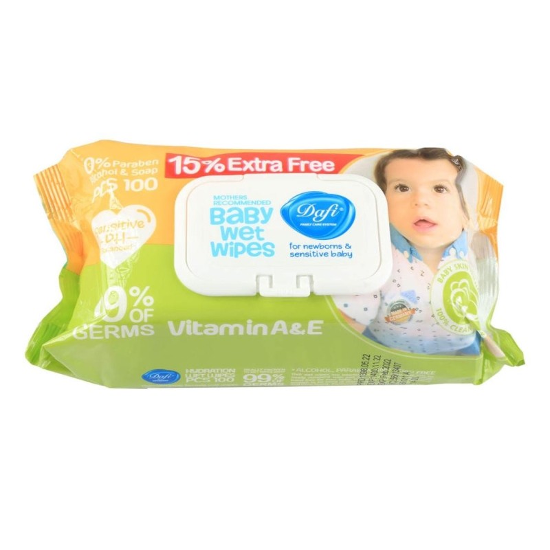 دستمال مرطوب کودک دافی بسته 100 عددی